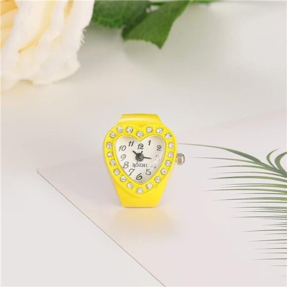Yellow Heart-Shaped Crystal Watch Ring – Fun and Stylish Accessory - Picture 4 of 7